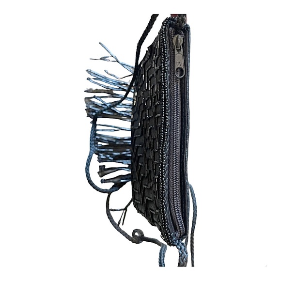 SASHA NEW YORK | NWOT Silver/Gray Beaded Fringe Evening Bag w/ Strap - Picture 7 of 9